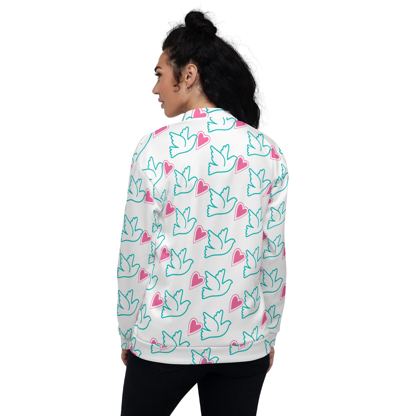 All-Over Print Unisex Peace and Love Bomber Jacket for Woman