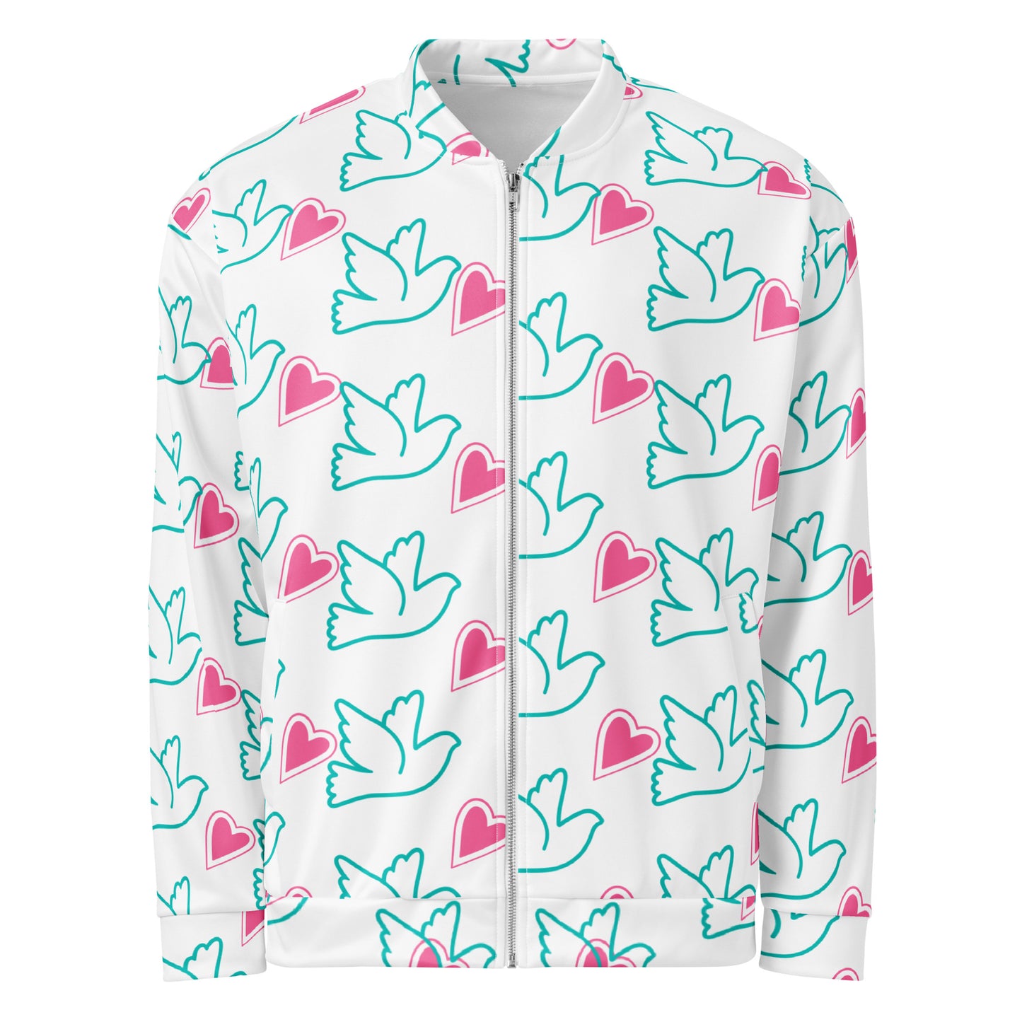 All-Over Print Unisex Peace and Love Bomber Jacket for Woman
