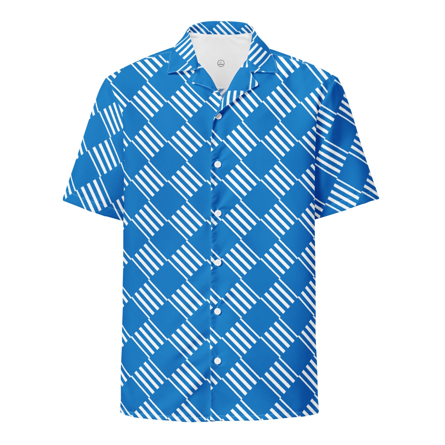 All-Over Print Unisex Button Shirt Love Pattern Stripes Diamonds Navy Blue for Men