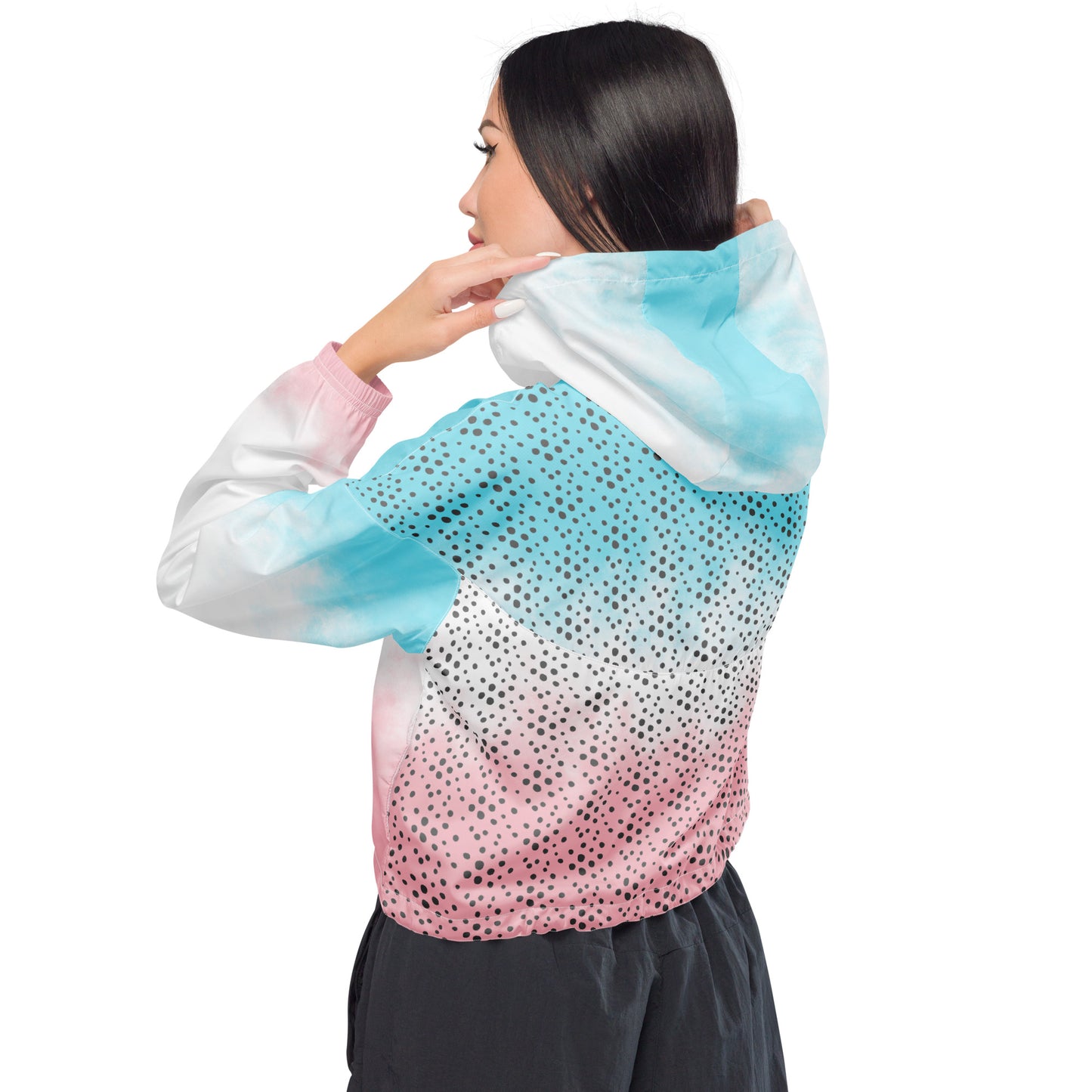 Women’s cropped windbreaker Pink and Light Blue with White Sky
