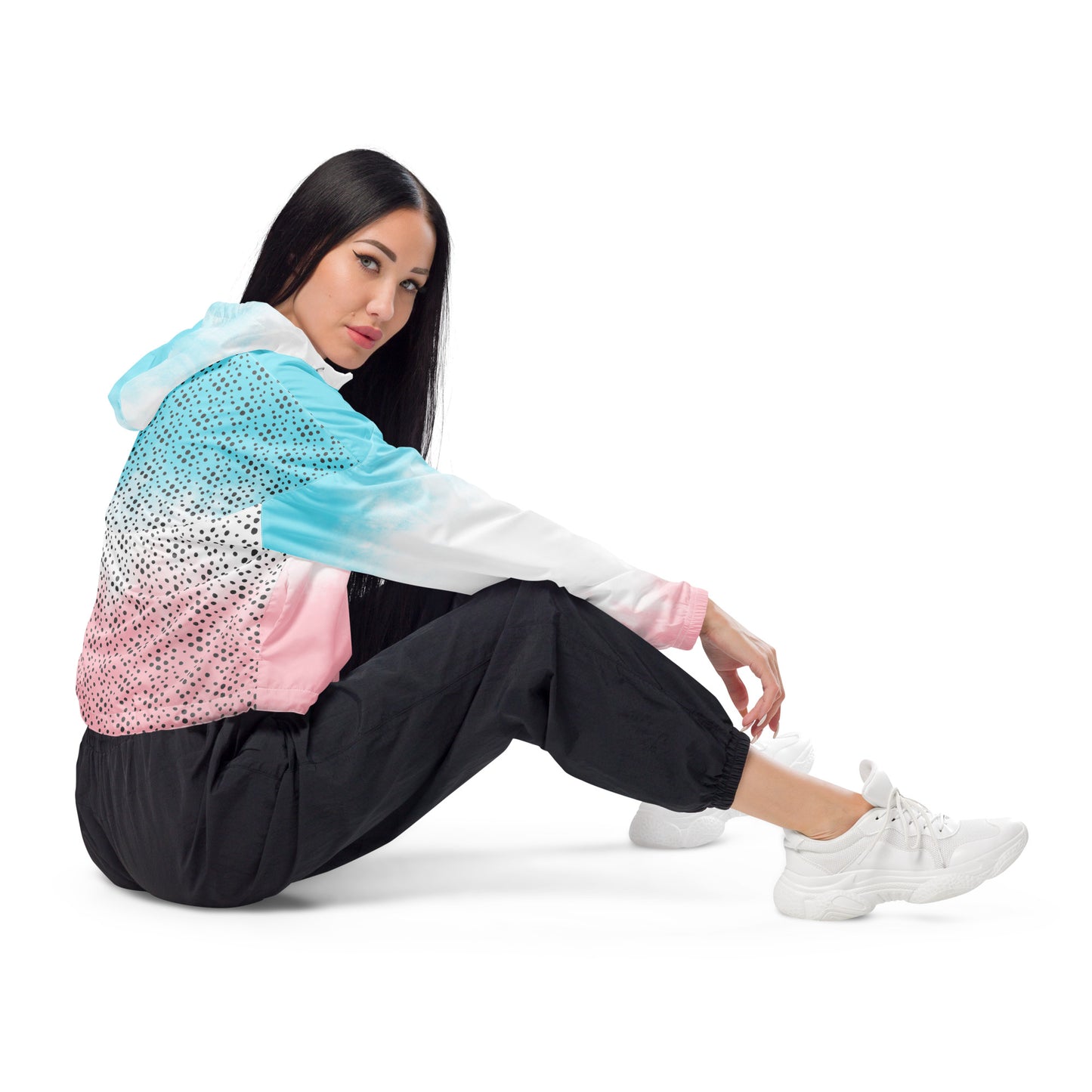 Women’s cropped windbreaker Pink and Light Blue with White Sky