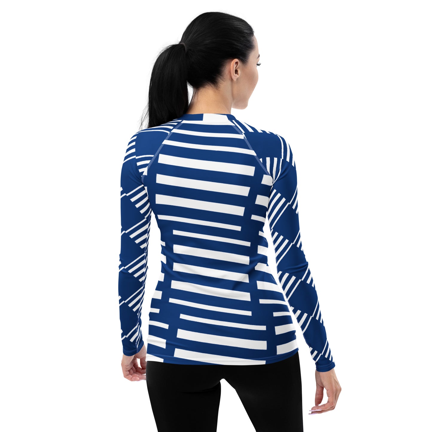 All-Over Print Women's Rash Guard Love Pattern Stripes Horizon Dark Cerulean