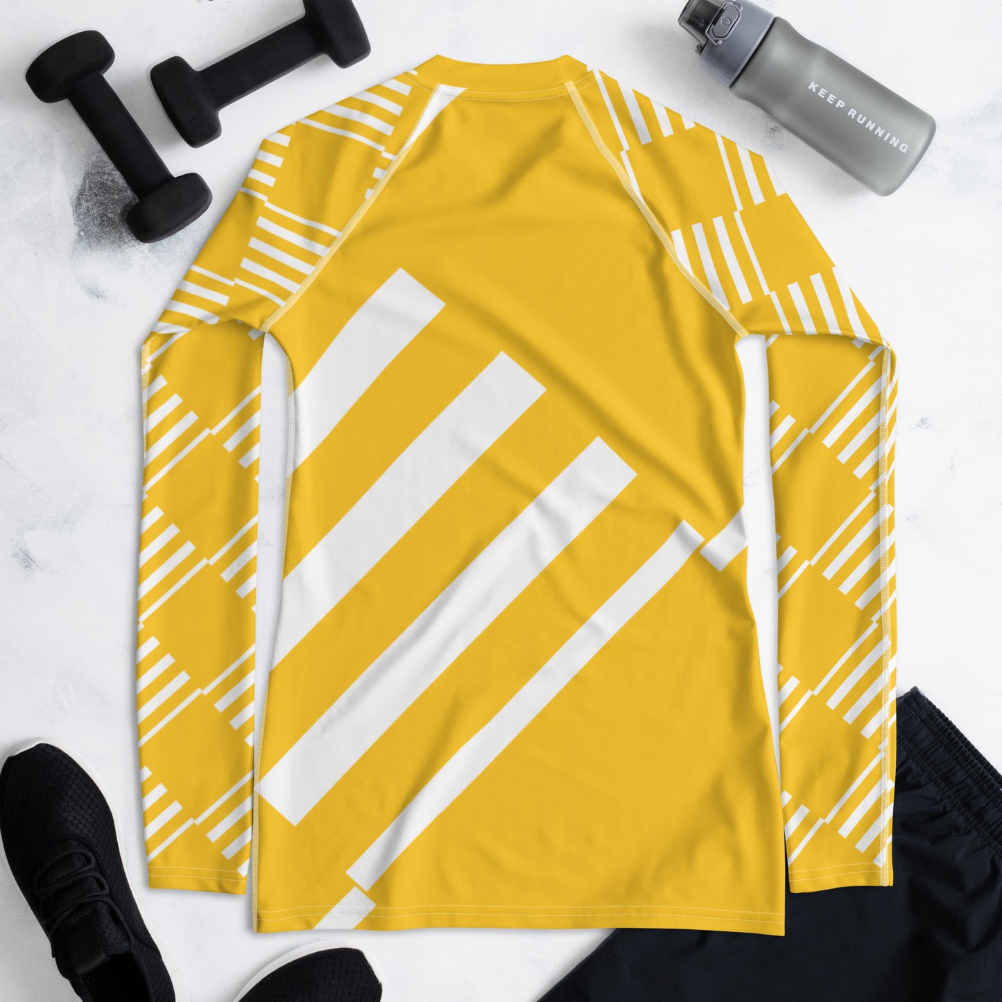 All-Over Print Women's Rash Guard Love Pattern Stripes Yellow
