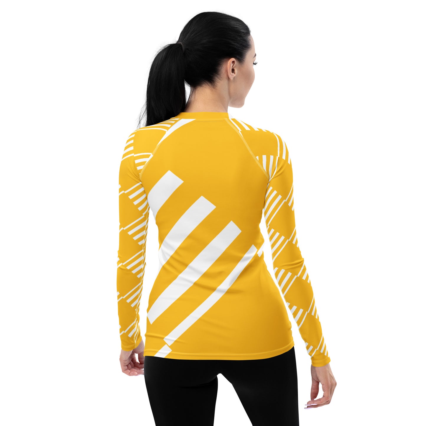 All-Over Print Women's Rash Guard Love Pattern Stripes Yellow