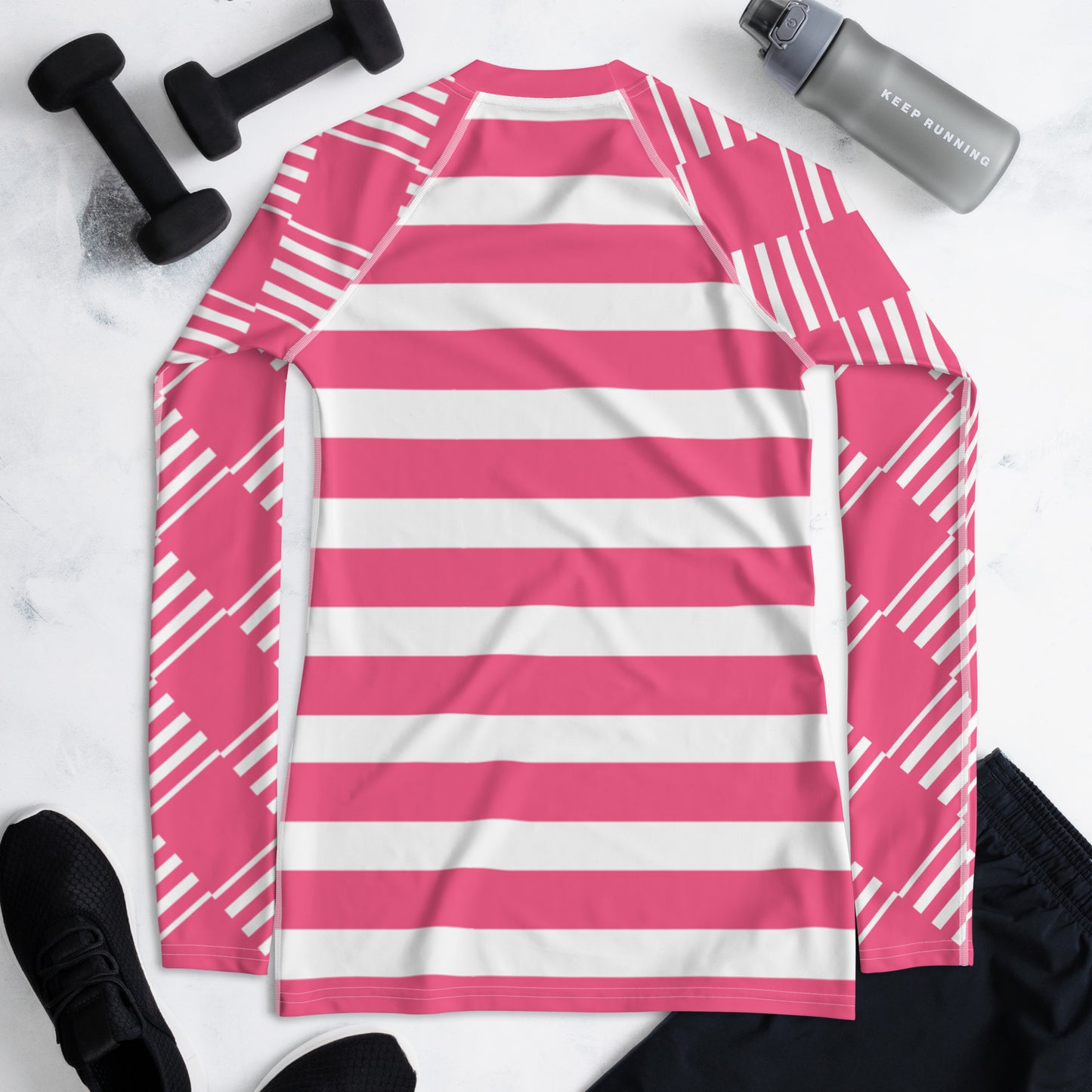 All-Over Print Women's Rash Guard Love Pattern Stripes Brink Pink