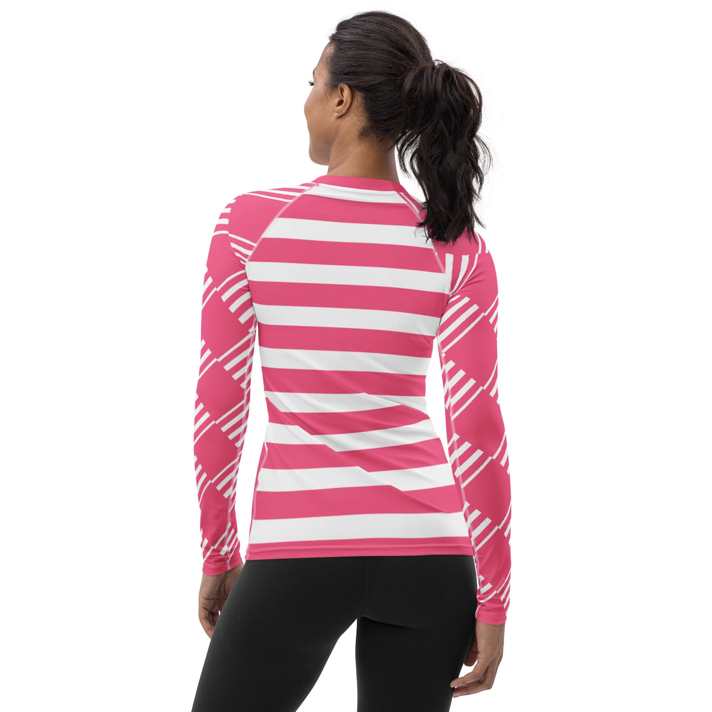 All-Over Print Women's Rash Guard Love Pattern Stripes Brink Pink