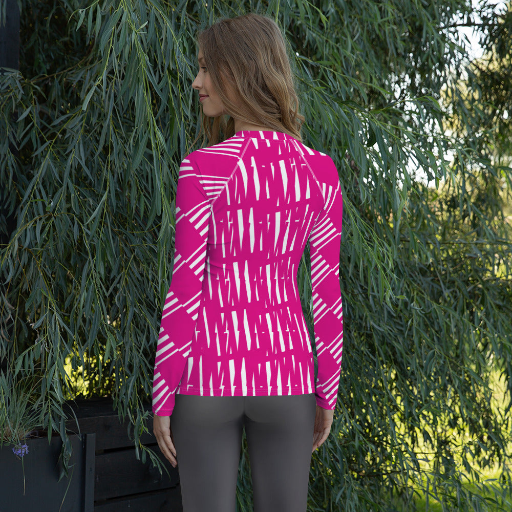 All-Over Print Women's Rash Guard Love Pattern Stripes Medium Violet Red