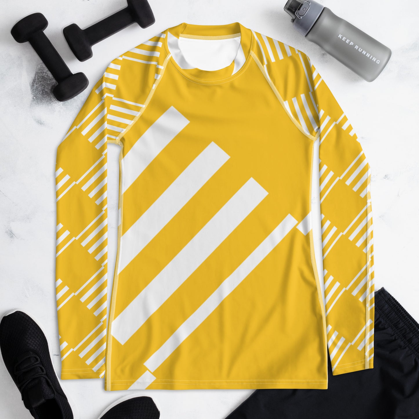 All-Over Print Women's Rash Guard Love Pattern Stripes Yellow