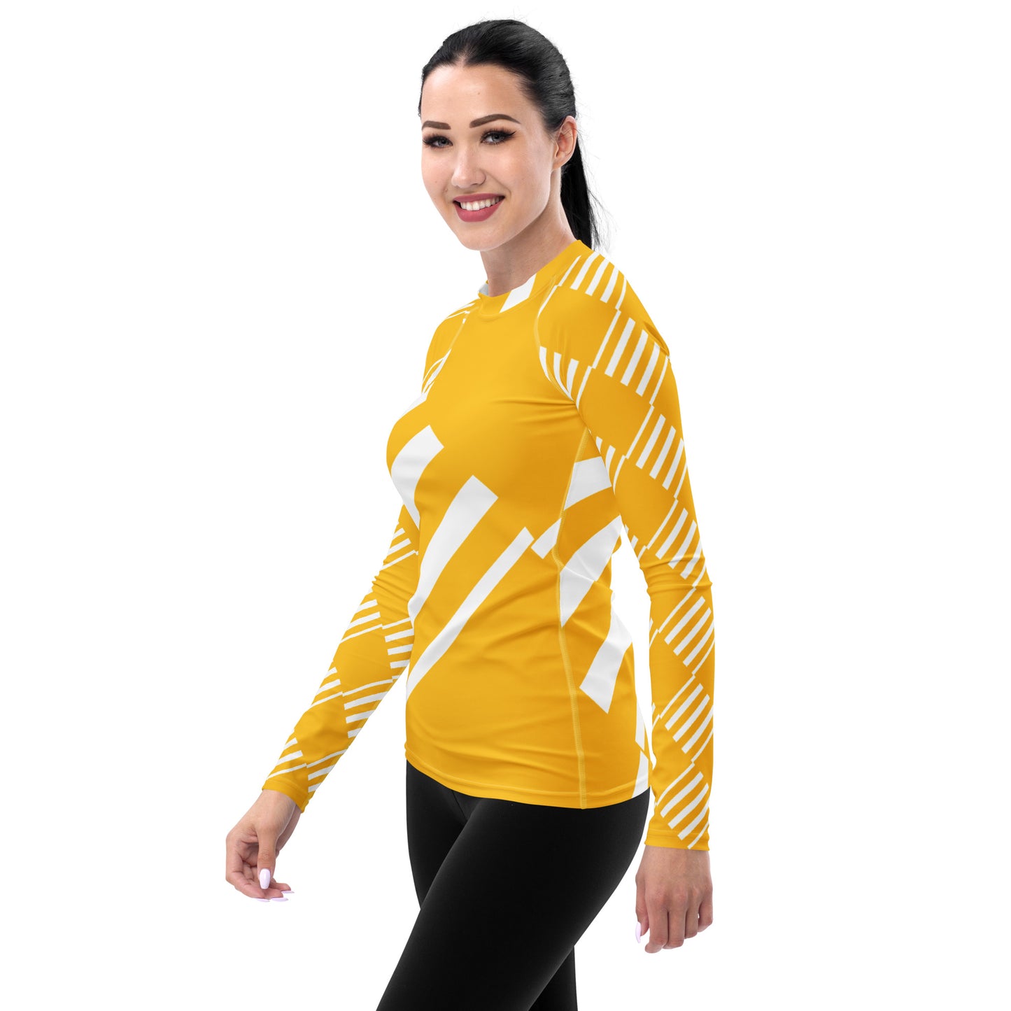All-Over Print Women's Rash Guard Love Pattern Stripes Yellow