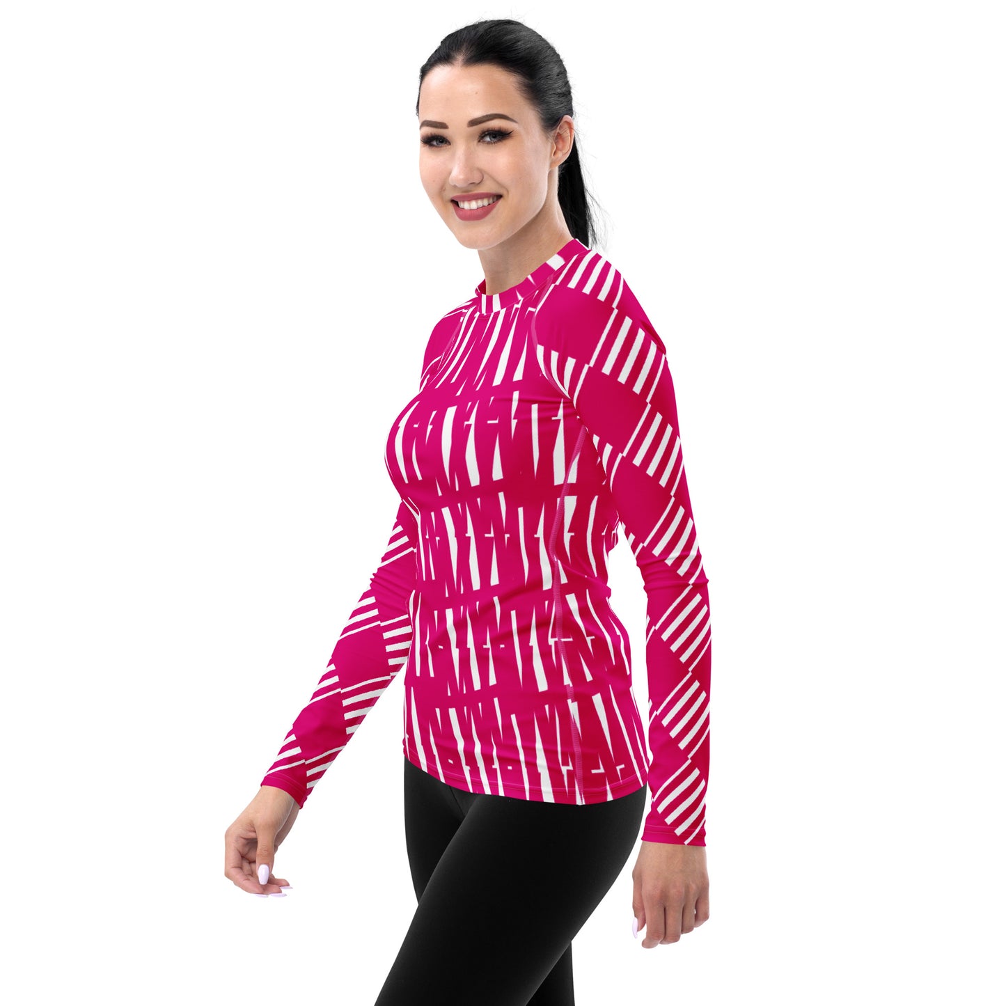 All-Over Print Women's Rash Guard Love Pattern Stripes Medium Violet Red