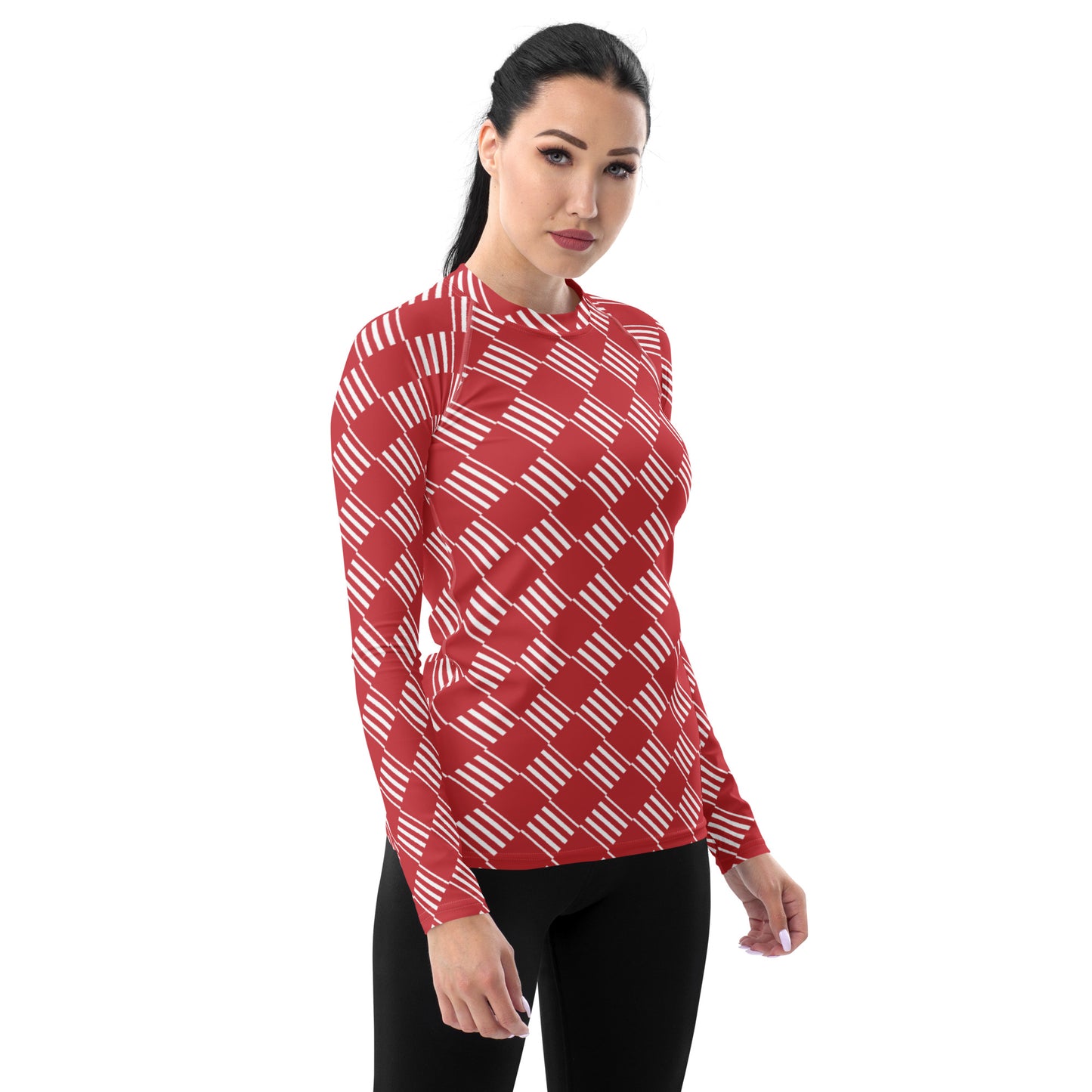 All-Over Print Women's Rash Guard Love Pattern Stripes Diamonds Mandy 2