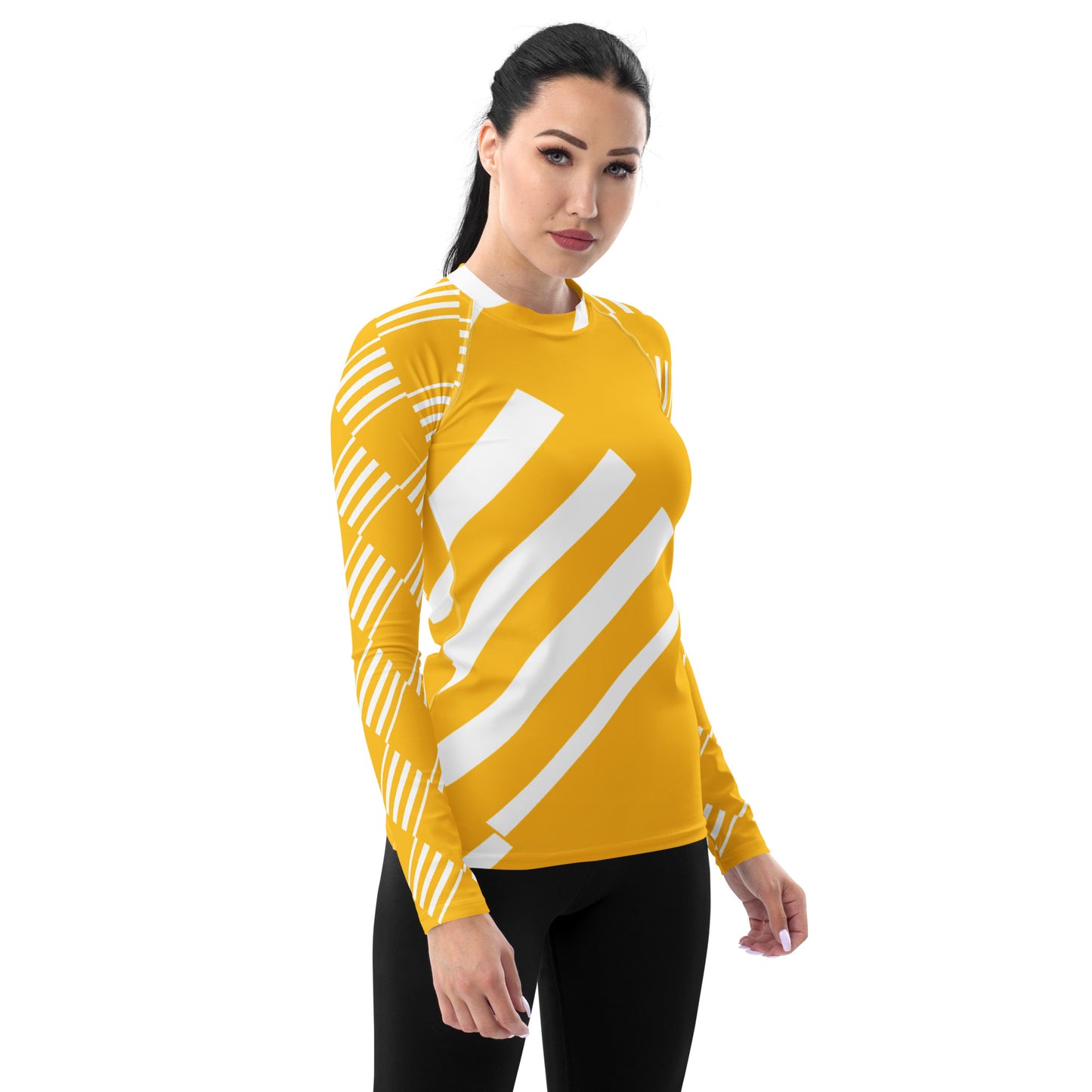 All-Over Print Women's Rash Guard Love Pattern Stripes Yellow