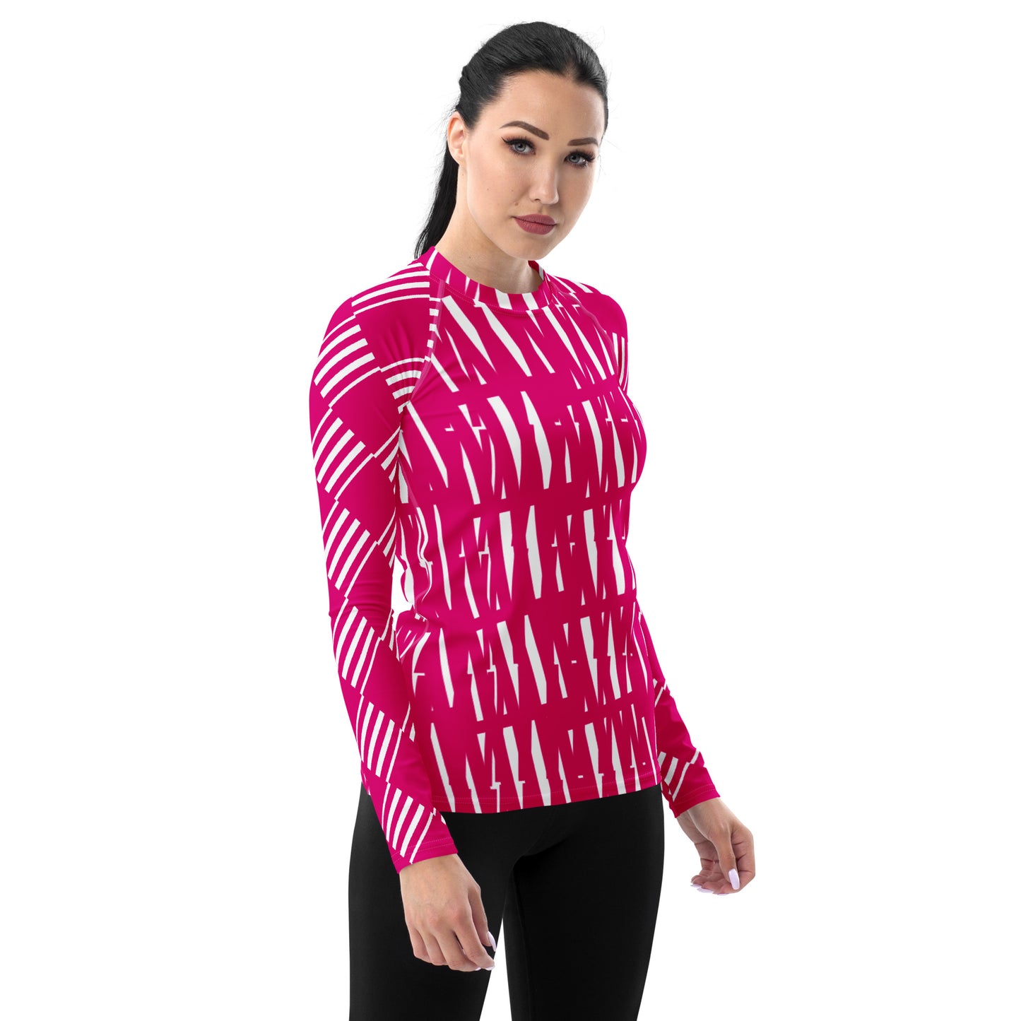 All-Over Print Women's Rash Guard Love Pattern Stripes Medium Violet Red
