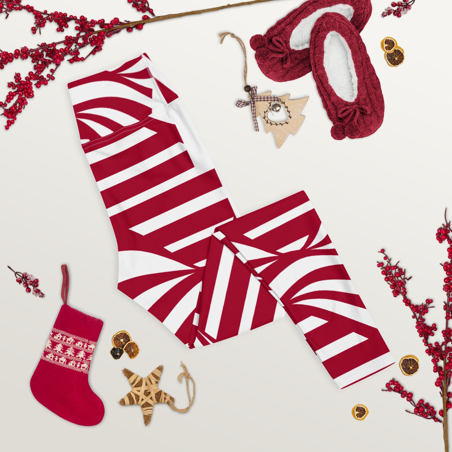 Yoga Leggings with Pocket Radom Stripes Carmine