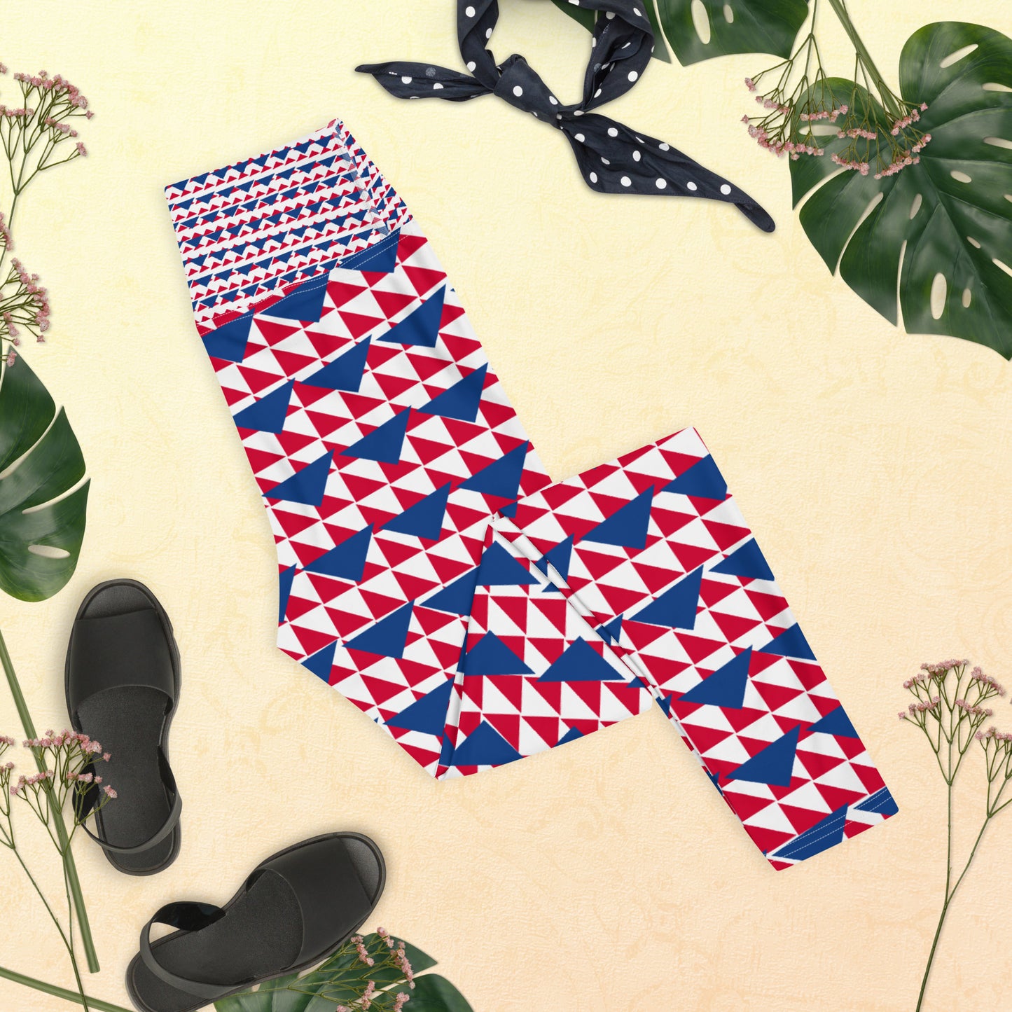 Yoga Leggings Blue and Red Triangles II