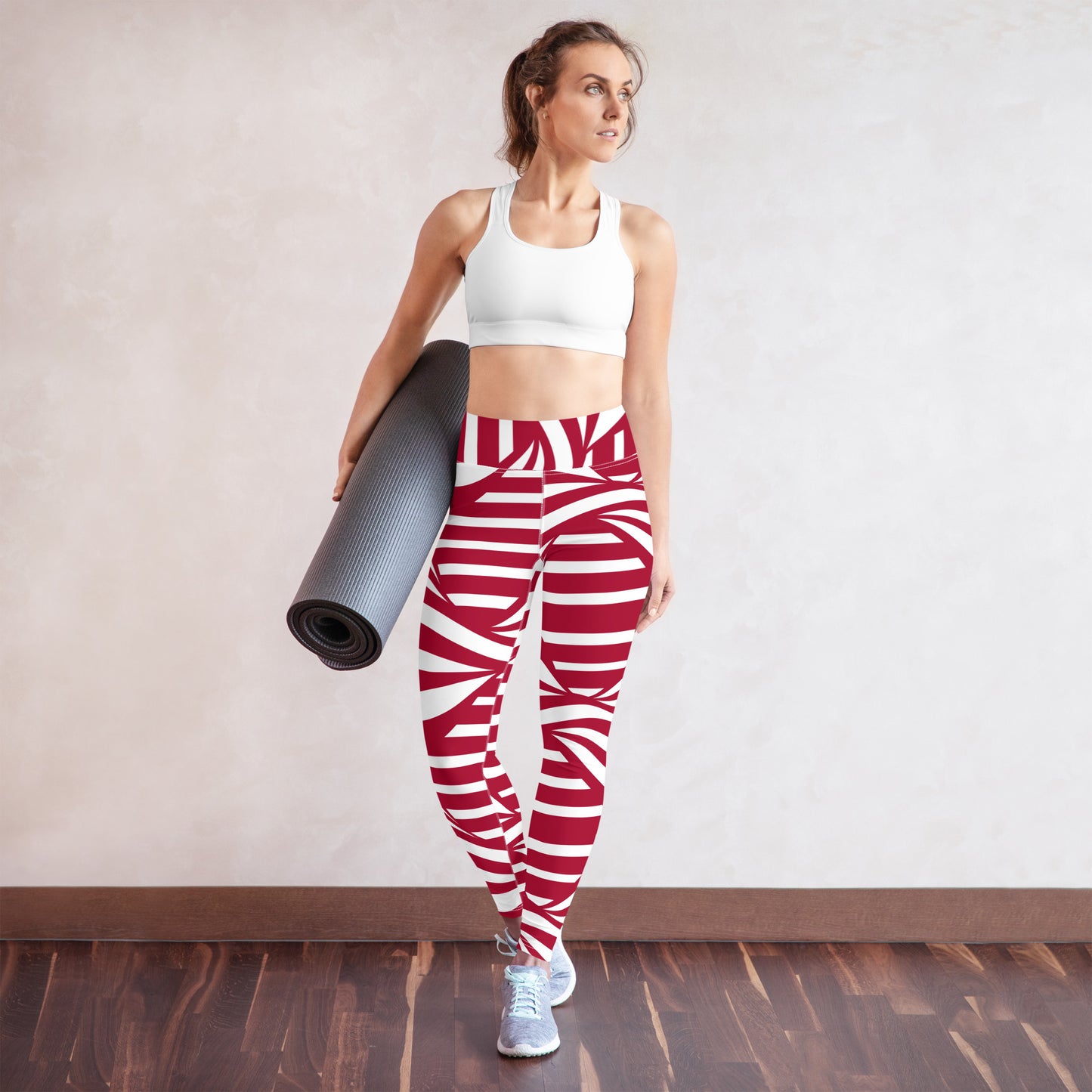 Yoga Leggings with Pocket Radom Stripes Carmine