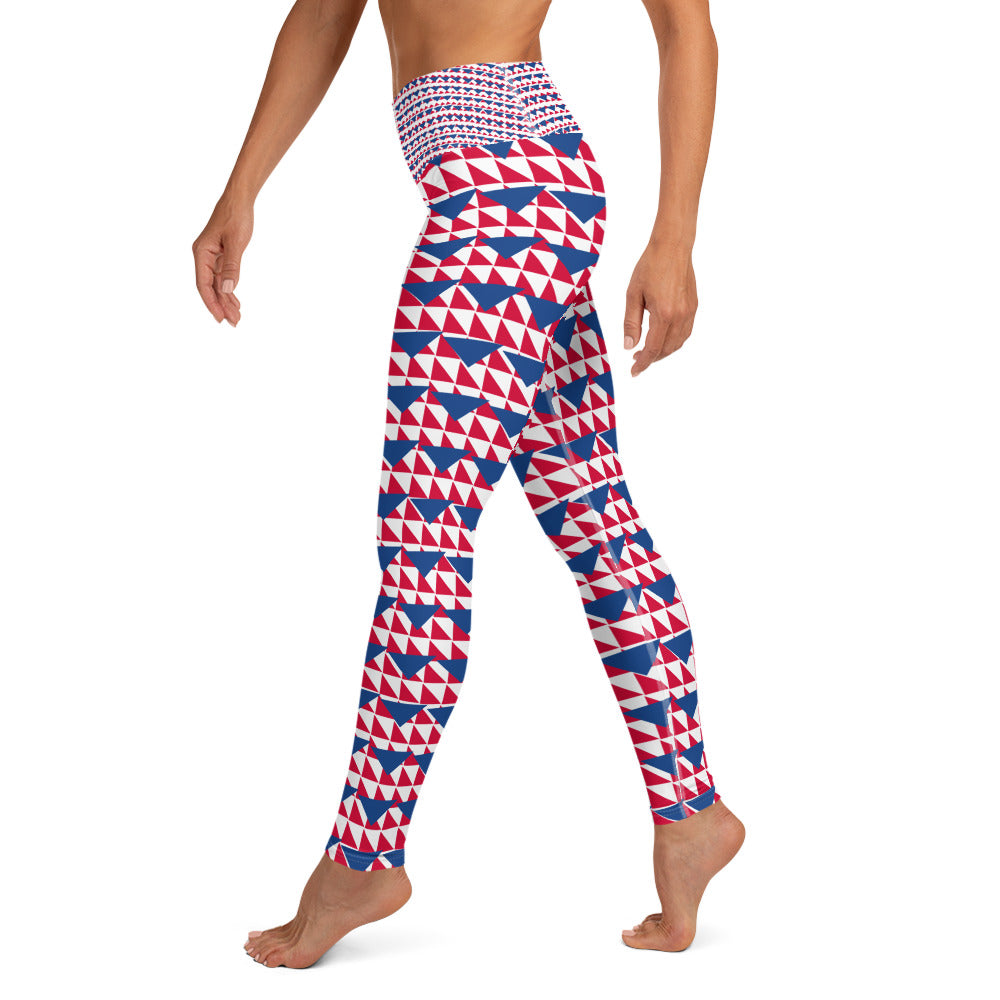 Yoga Leggings Blue and Red Triangles II