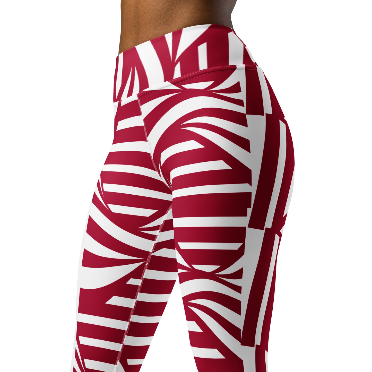 Yoga Leggings with Pocket Radom Stripes Carmine