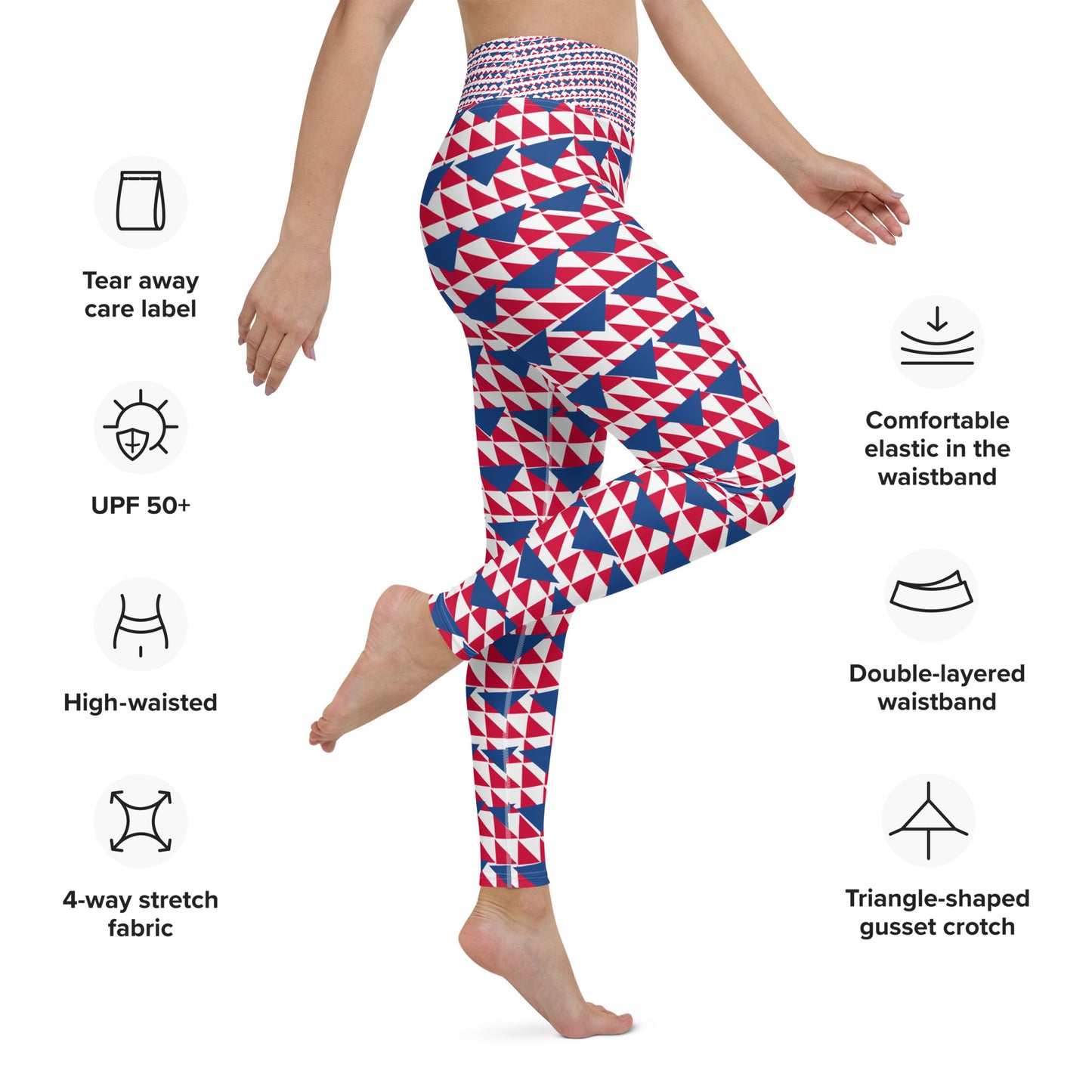 Yoga Leggings Blue and Red Triangles II