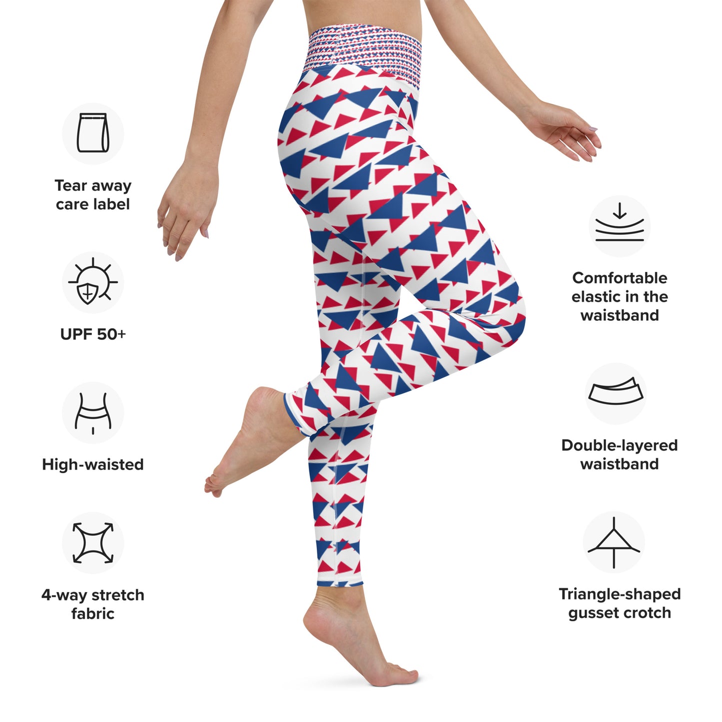 Yoga Leggings Blue and Red Triangles