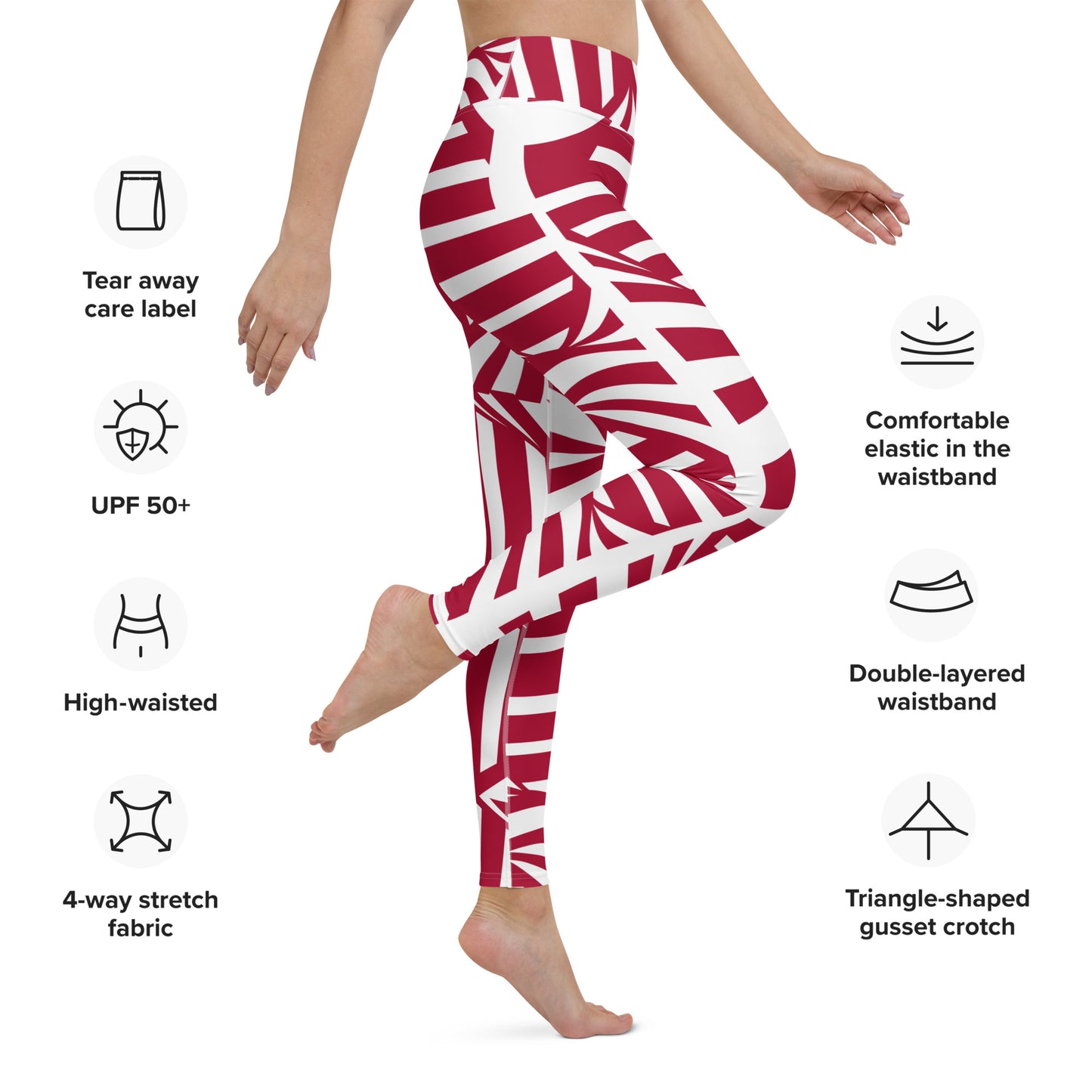 Yoga Leggings with Pocket Radom Stripes Carmine