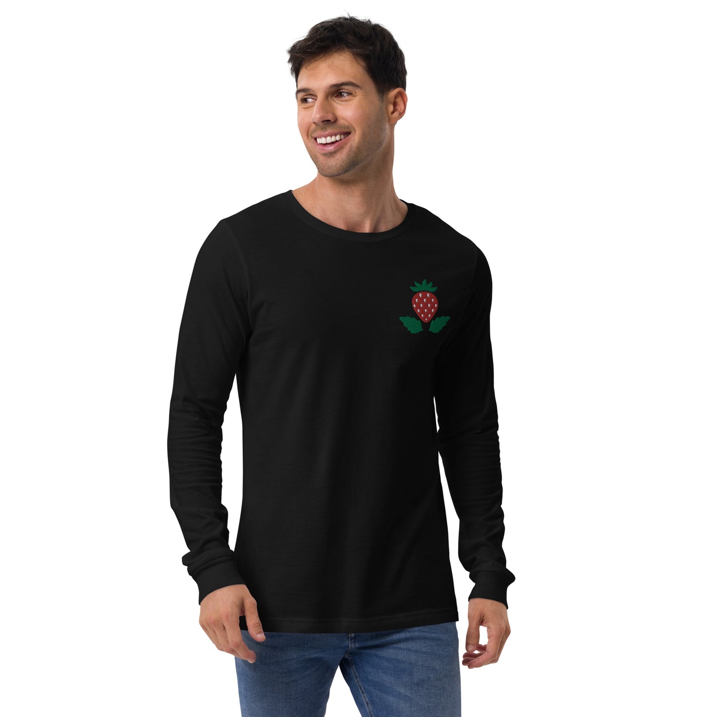 Unisex Long Sleeve Tee Strawberry Embroidery for Man