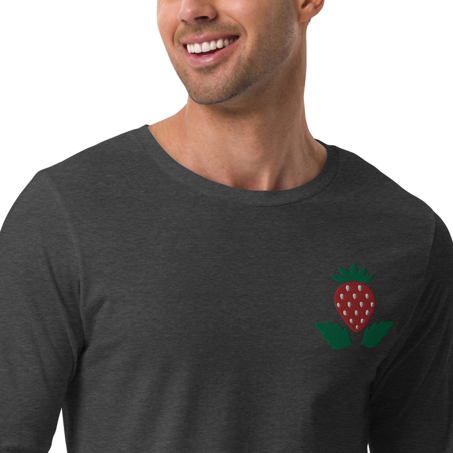 Unisex Long Sleeve Tee Strawberry Embroidery for Man