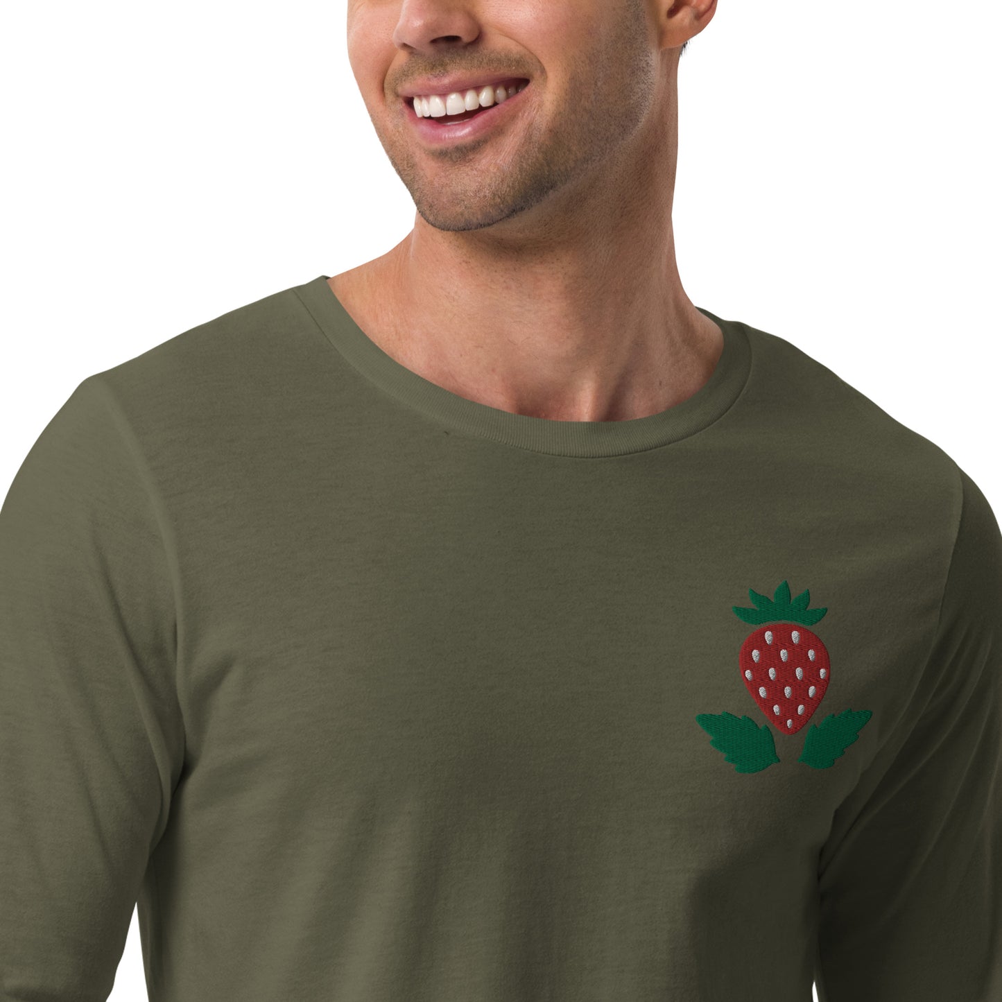 Unisex Long Sleeve Tee Strawberry Embroidery for Man