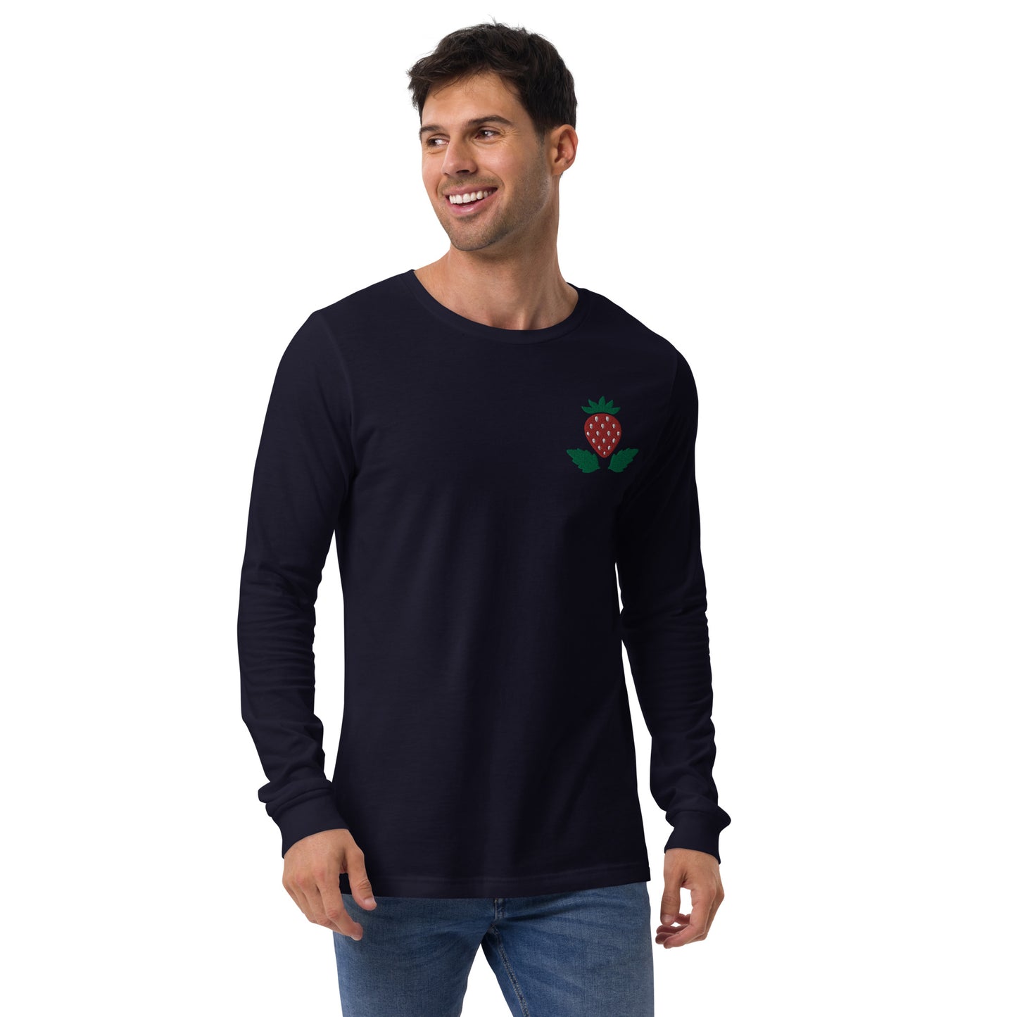 Unisex Long Sleeve Tee Strawberry Embroidery for Man