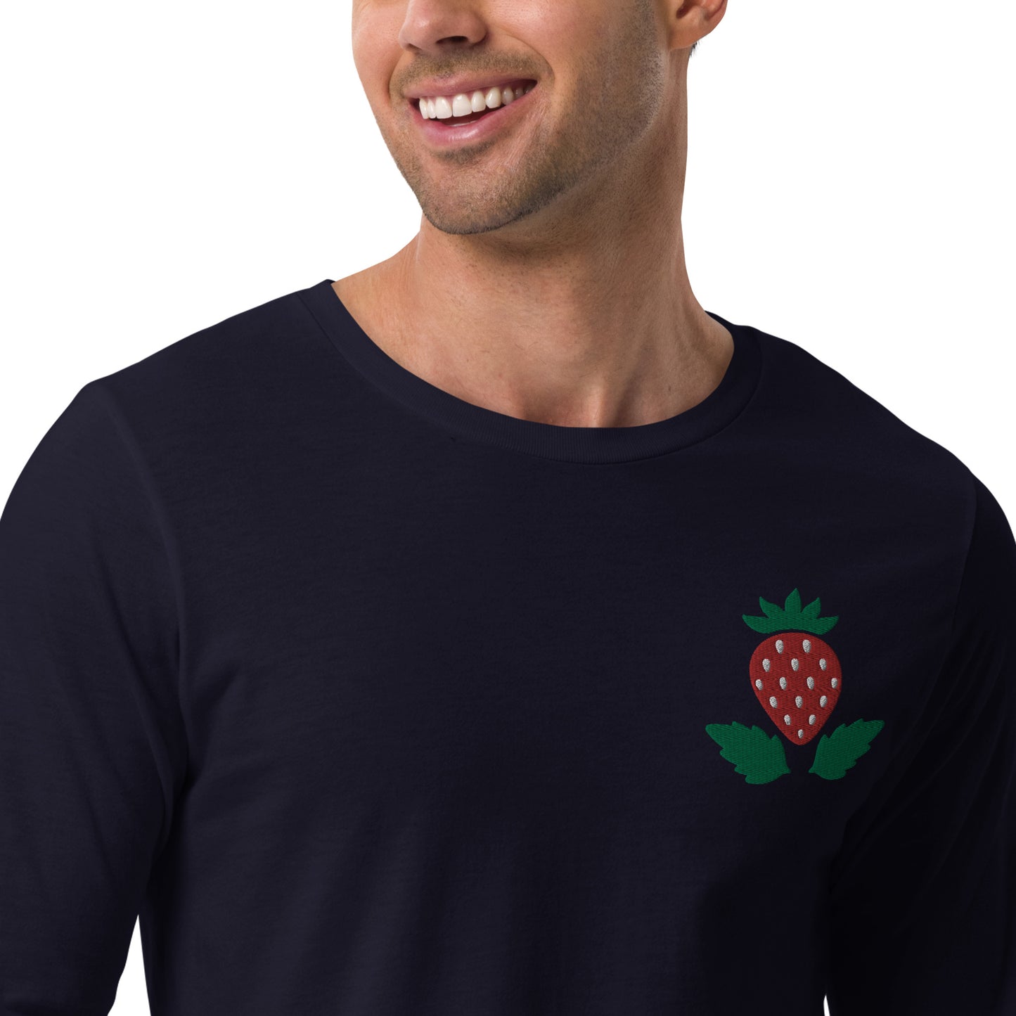 Unisex Long Sleeve Tee Strawberry Embroidery for Man