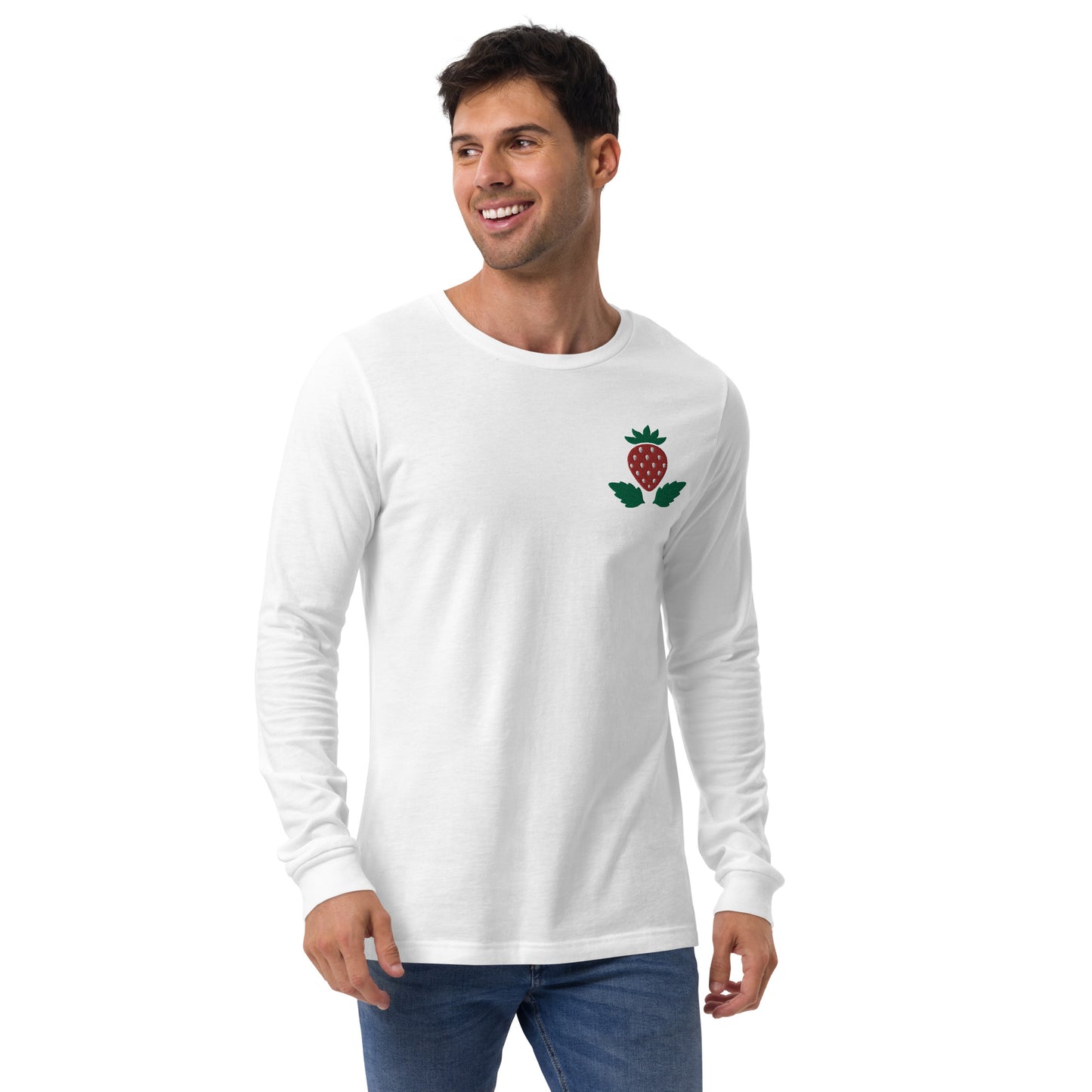 Unisex Long Sleeve Tee Strawberry Embroidery for Man
