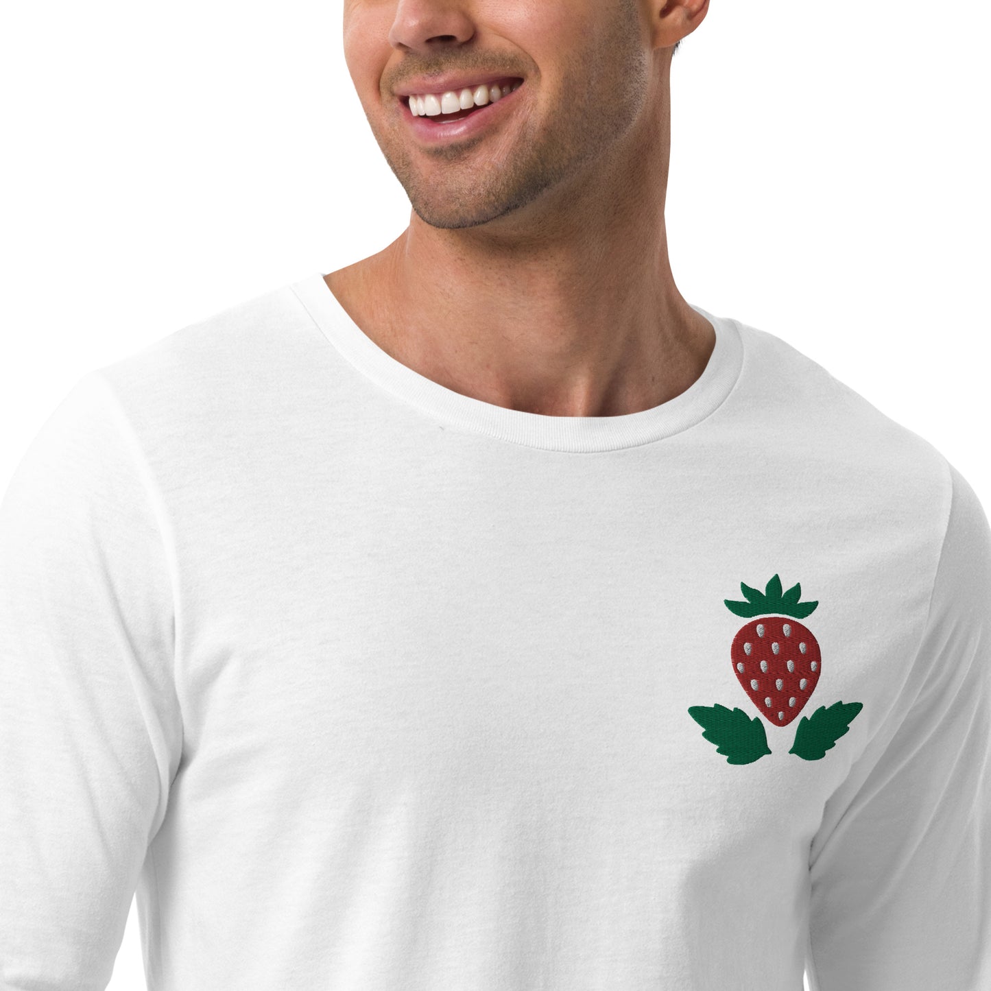Unisex Long Sleeve Tee Strawberry Embroidery for Man