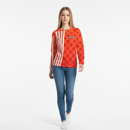Women's All-Over Print Recycled Unisex Sweatshirt Athletic Pattern Stripes "Team" Outrageous Orange