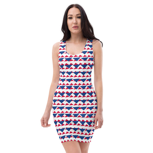 All-Over Print Bodycon Dress Geometric Triangles 1 Dark Cerulean/Crimson
