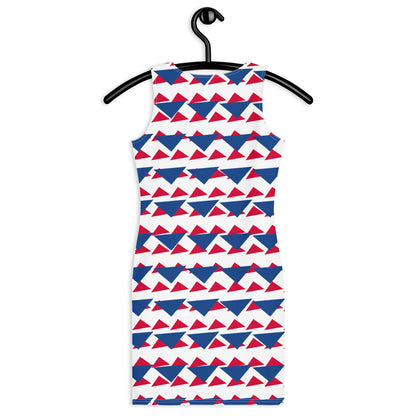 All-Over Print Bodycon Dress Geometric Triangles III Dark Cerulean/Crimson
