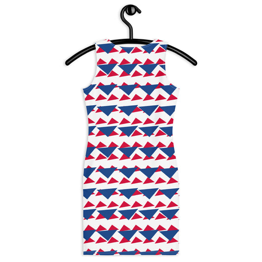 All-Over Print Bodycon Dress Geometric Triangles III Dark Cerulean/Crimson