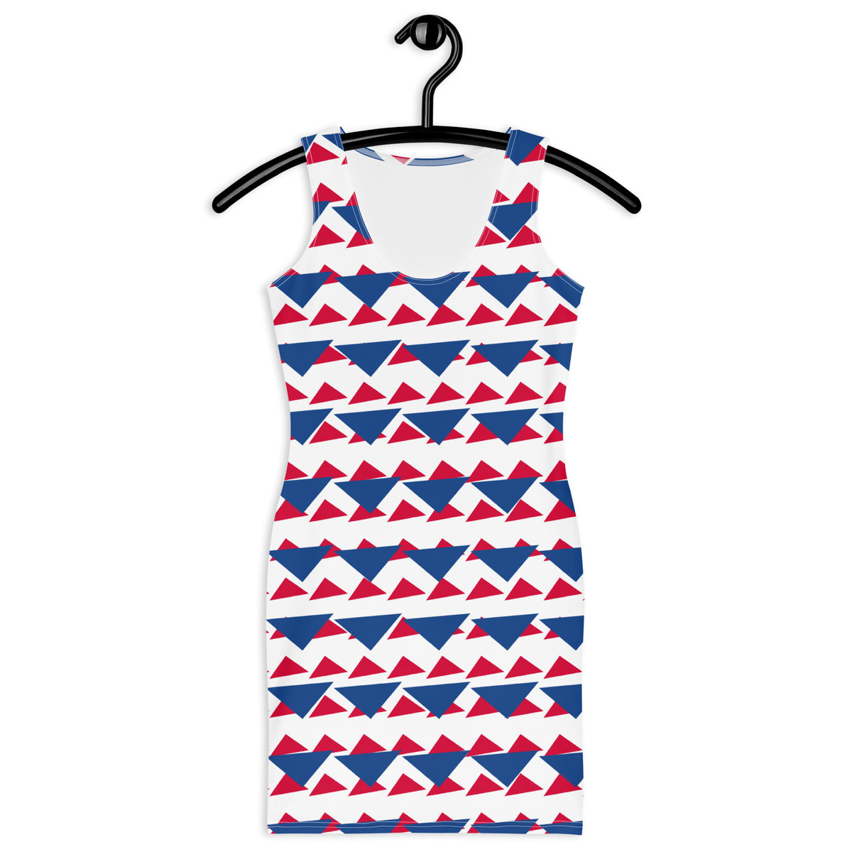 All-Over Print Bodycon Dress Geometric Triangles III Dark Cerulean/Crimson