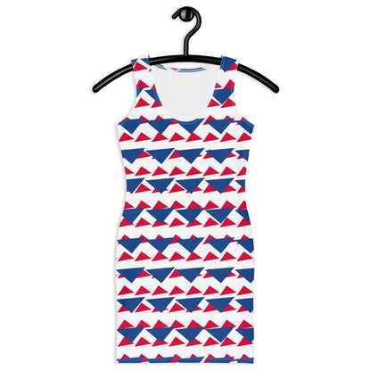All-Over Print Bodycon Dress Geometric Triangles III Dark Cerulean/Crimson
