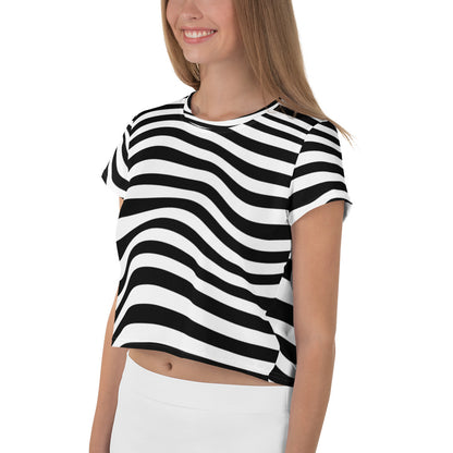 All-Over Print Wide Groovy Lines Crop Tee
