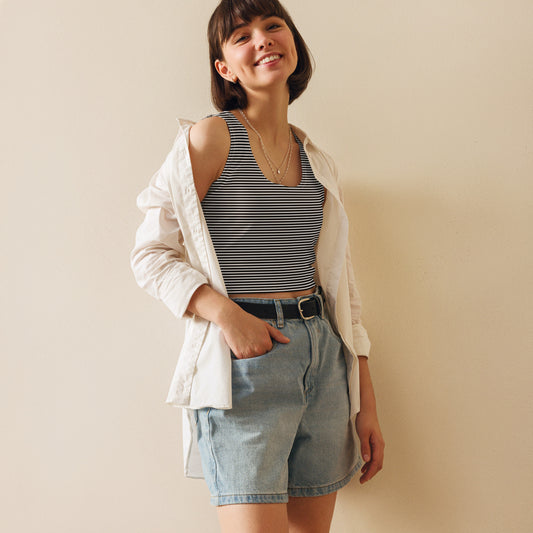 Crop Top Black and White Narrow Stripes