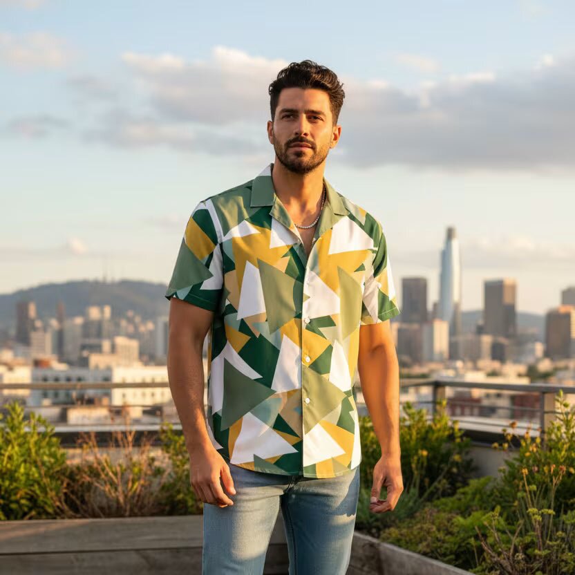 Men's Geometric Camo Short Sleeve Button Shirt Triangles III