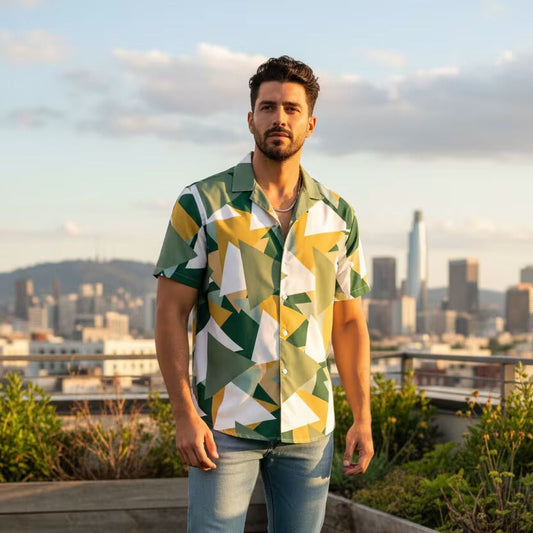 Men's Geometric Camo Short Sleeve Button Shirt Triangles III