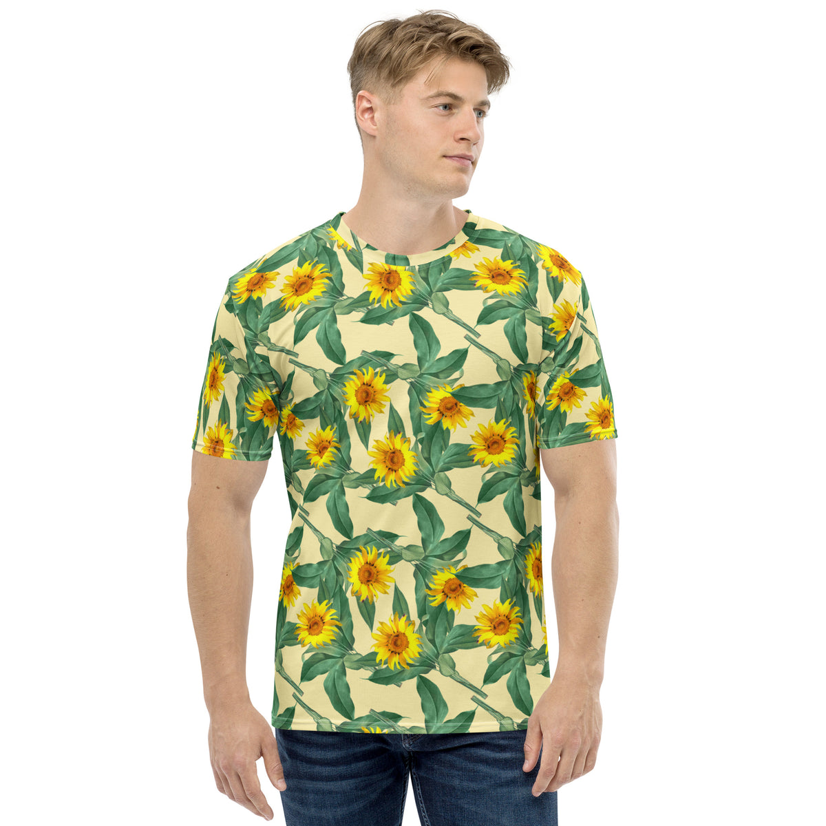 Men's All-Over Print Crew Neck T-Shirt Sunflowers