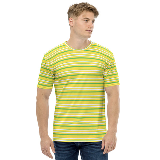 Men's All-Over Print Crew Neck T-Shirt Stripes Paris Daisy Yellow I