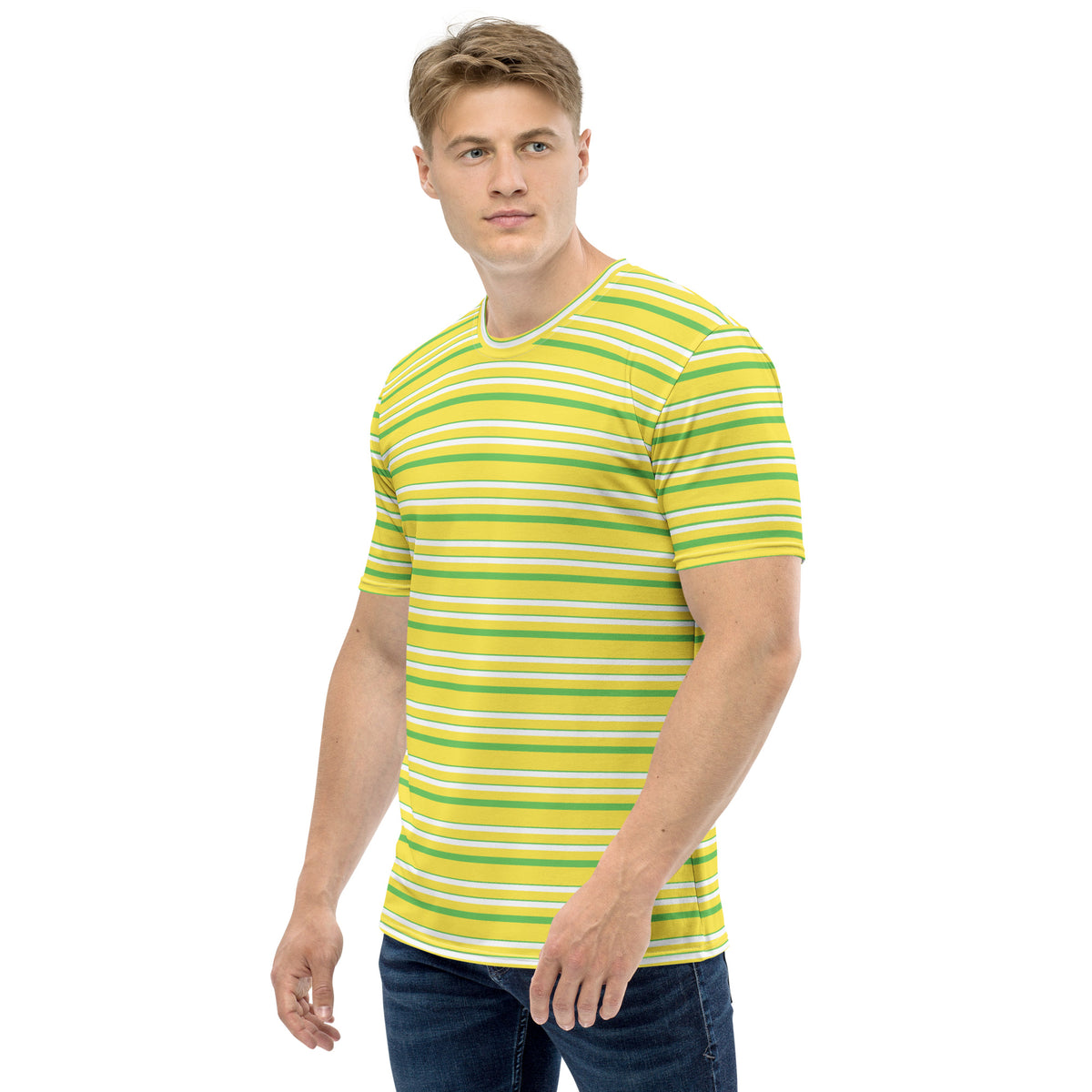 Men's All-Over Print Crew Neck T-Shirt Stripes Paris Daisy Yellow I