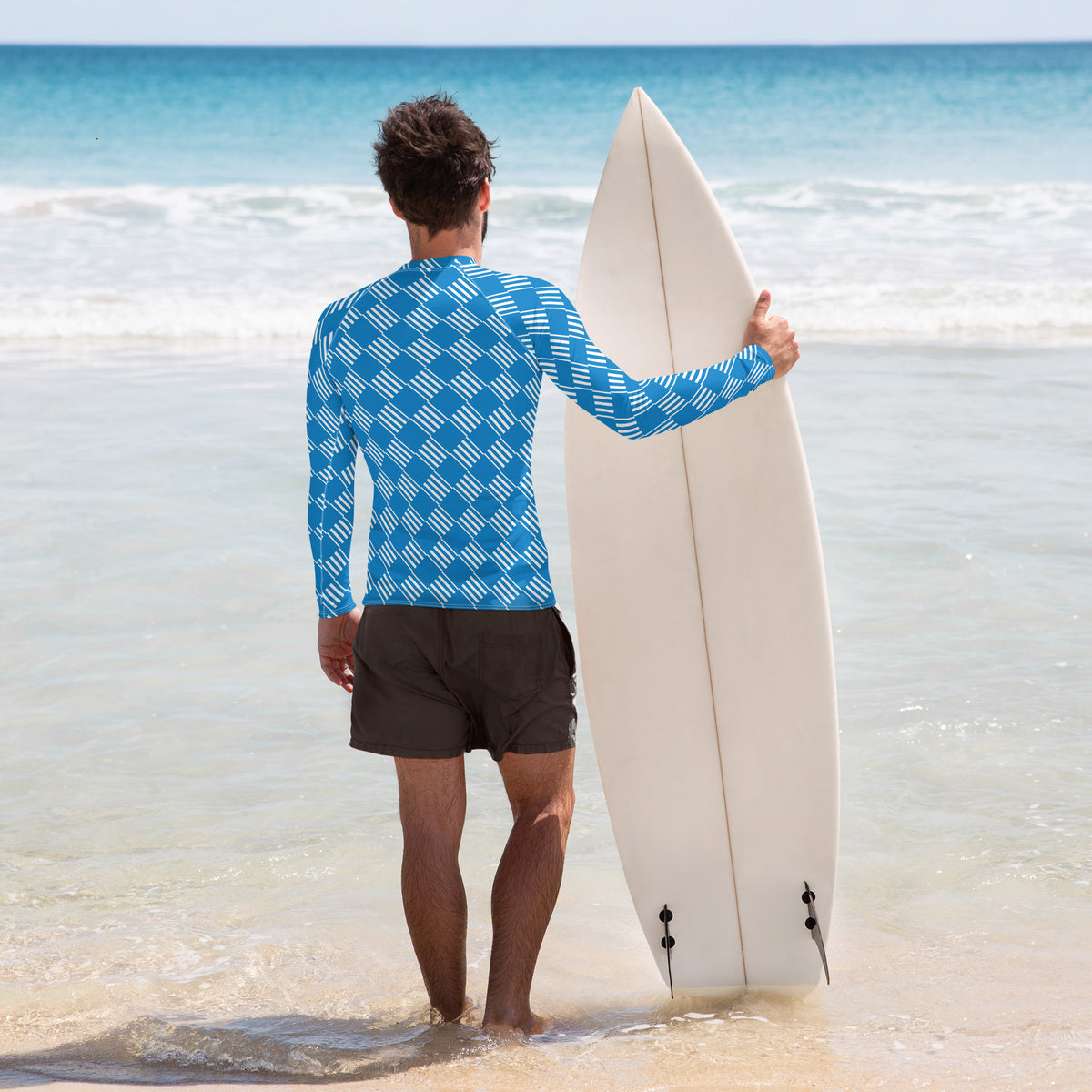 Men's All-Over Print Rash Guard Love Pattern Stripes Diamonds Navy Blue