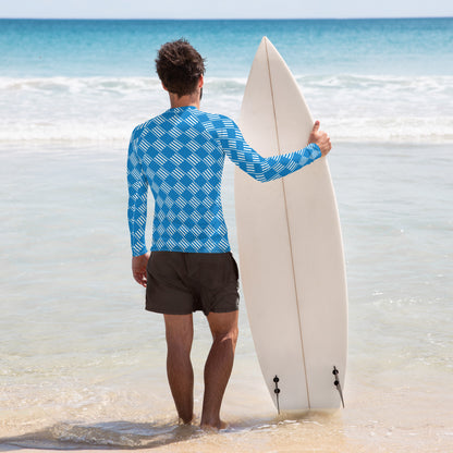 Men's All-Over Print Rash Guard Love Pattern Stripes Diamonds Navy Blue