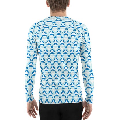 Men's All-Over Print Rash Guard Circle Thick Light Cyan and Navy Blue
