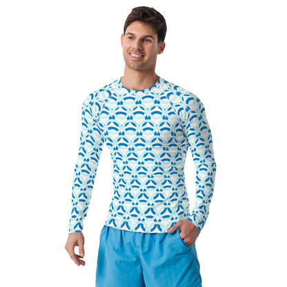 Men's All-Over Print Rash Guard Circle Thick Light Cyan and Navy Blue