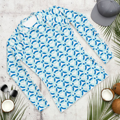 Men's All-Over Print Rash Guard Circle Thick Light Cyan and Navy Blue